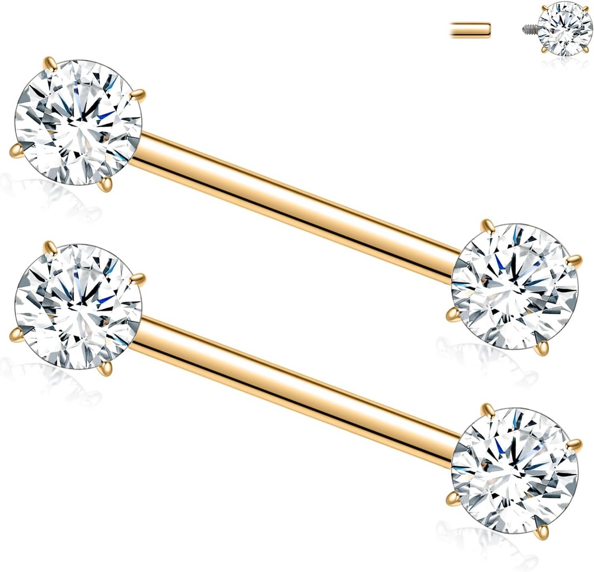 hengkaixuan 1 paar tepelringen, 14 gauge, titanium, tepelsieraden, zirkonia, barbell, rechte tepelstangen met - ShopVlot
