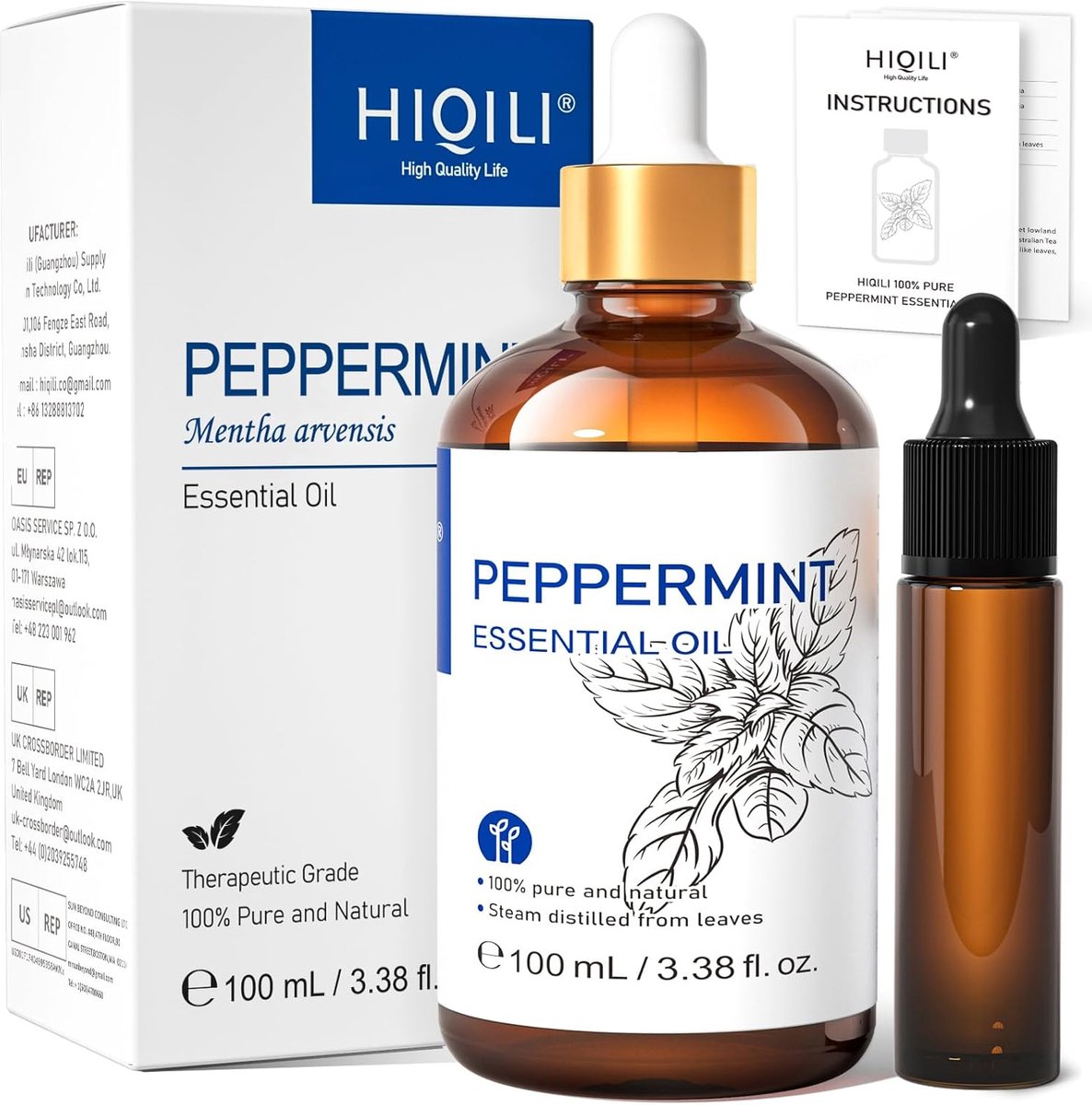 HIQILI 100ML Peppermint Essential Oil Add to Spray, Diffuser, Can Enjoy Air Freshening, Use in Kitchen, Bedroom - ShopVlot