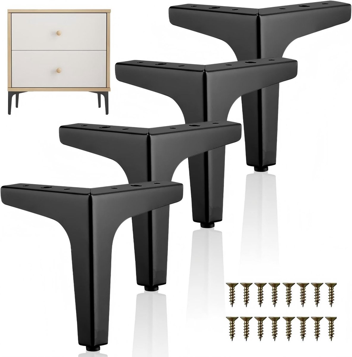 Set of 4 Black Furniture Legs, 15cm, Heavy Duty Metal Furniture Legs, 500kg Load Capacity for Sofa, Cabinet, Bed - ShopVlot