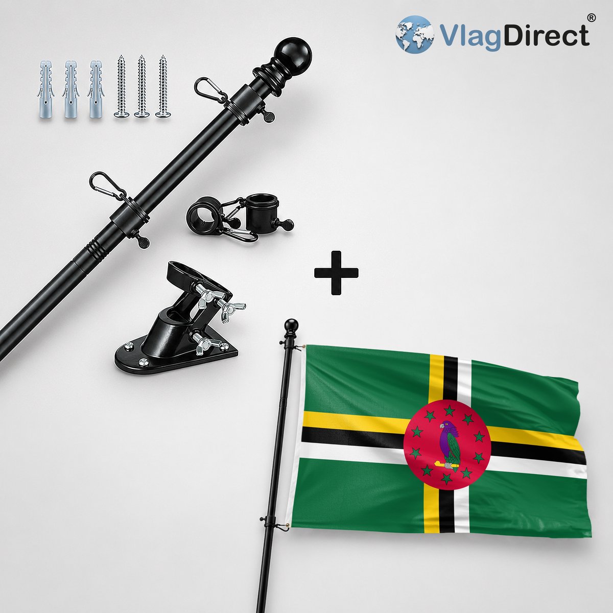 VlagDirect - Compleet vlaggenpakket - Zwarte vlaggenstok inclusief vlaggenstokhouder + Guinee-Bissause vlag - Guinee-Bissau flag - 90 x 150 cm