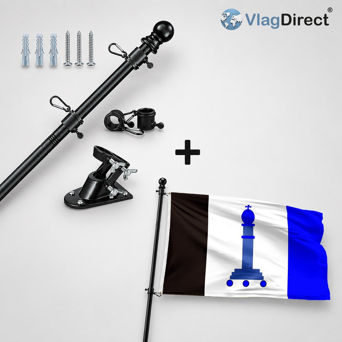 VlagDirect - Compleet vlaggenpakket - Zwarte vlaggenstok inclusief vlaggenstokhouder + Gemeente Jalhay vlag - 90 x 150 cm.