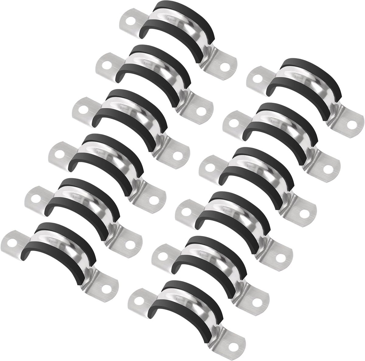 12pcs 38mm Cable Clamp, Rubber Padded 304 Stainless Steel U Shaped Pipe Tape, Anti-Vibration Hose Clamp Tube Holder - ShopVlot