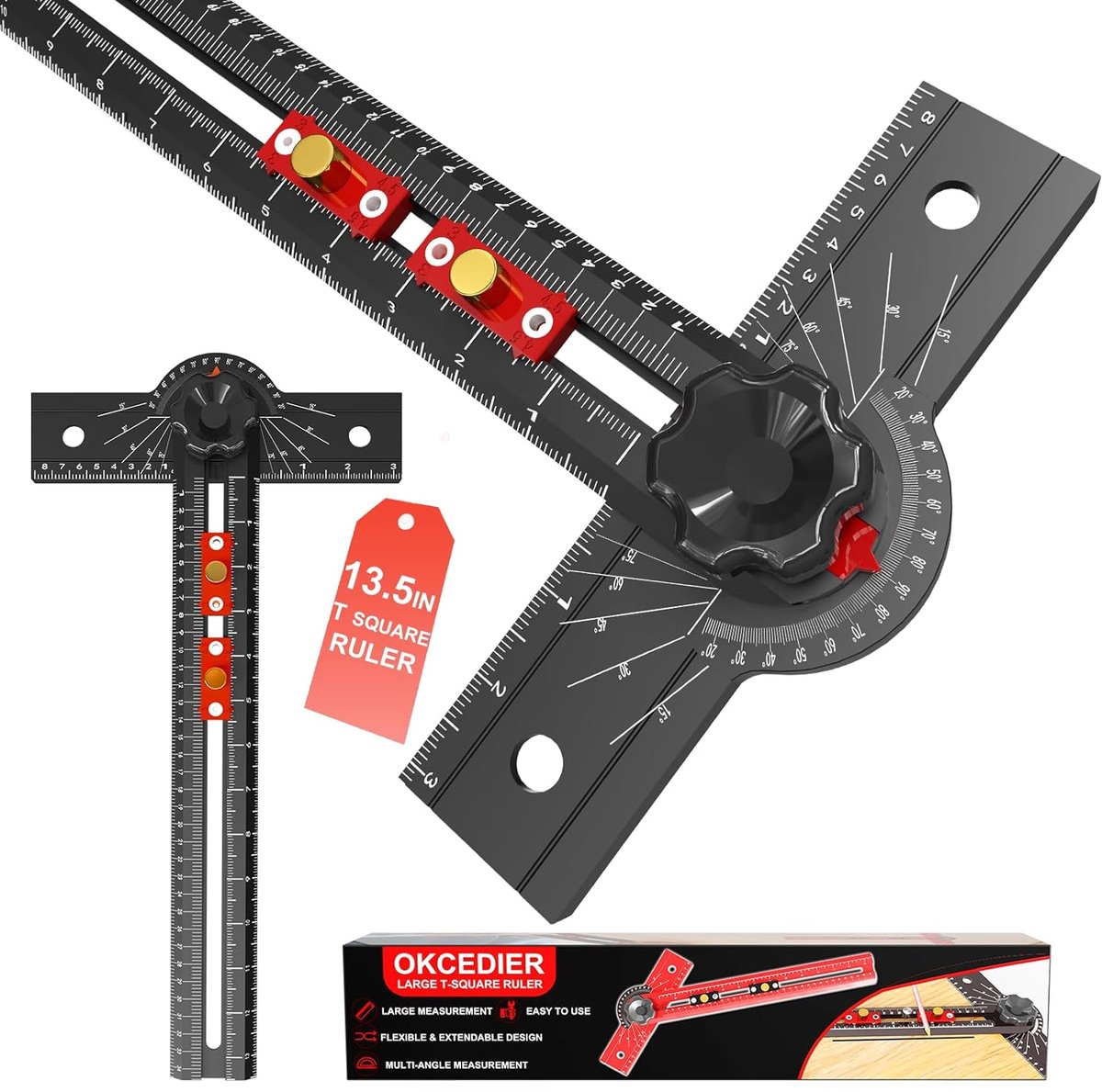 T-square for carpentry 13.5 inch precision measuring ruler with angle adjustment, Adjustable Aluminum T-square for - ShopVlot