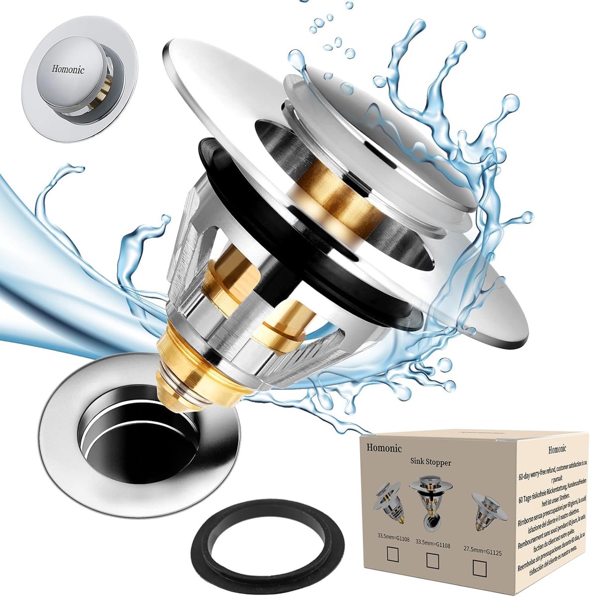 Universal Pop Up Sink Drain, Anti-blocked Drain Stop, Drain Fitting and Bath Valve Made of Stainless Steel and Pure - ShopVlot