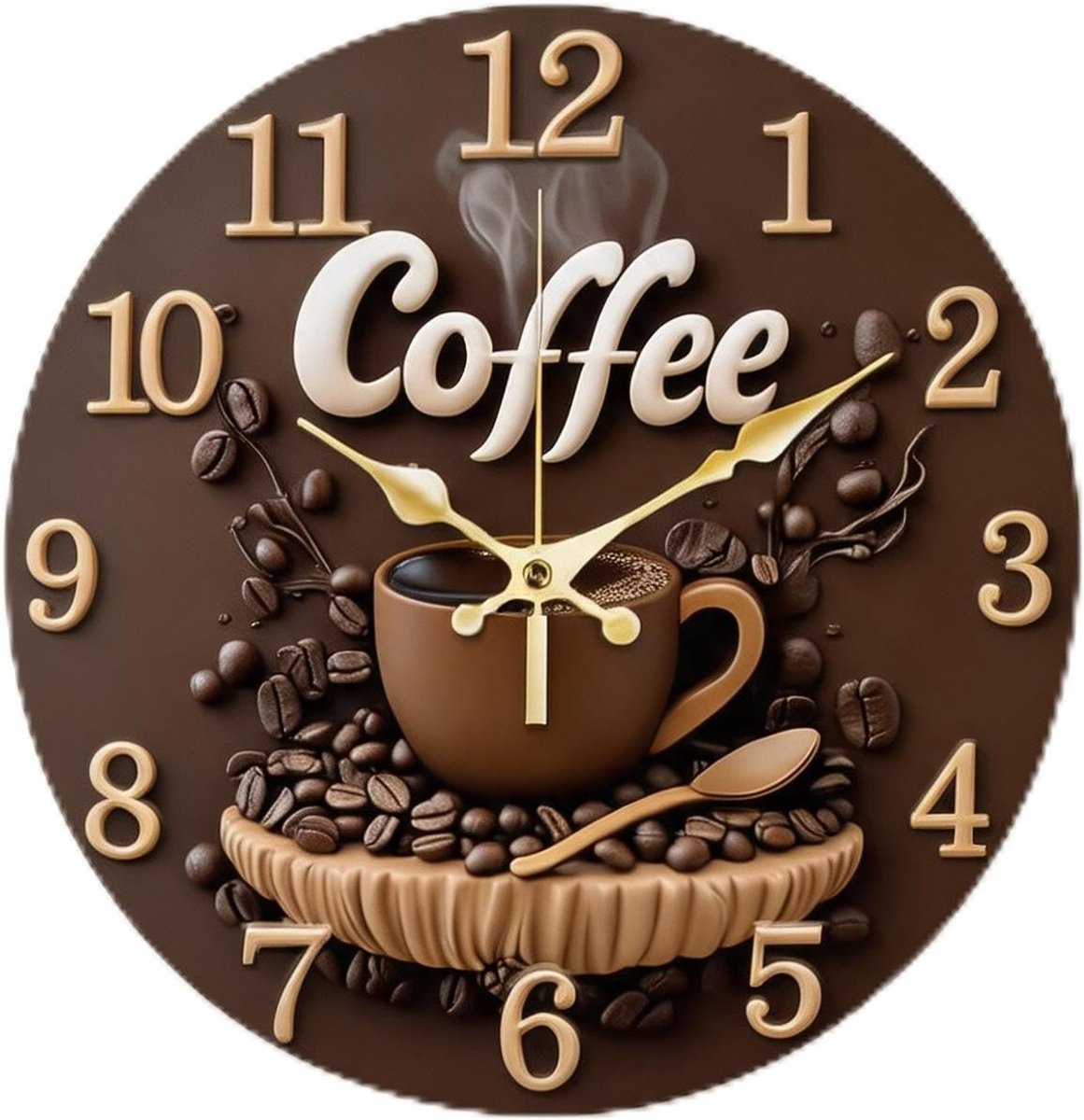 CHGCRAFT 3D Coffee Pattern Wall Clock 30.5cm Non-ticking Round Wall Hanging Clock Battery Operated for Bedroom Living - ShopVlot