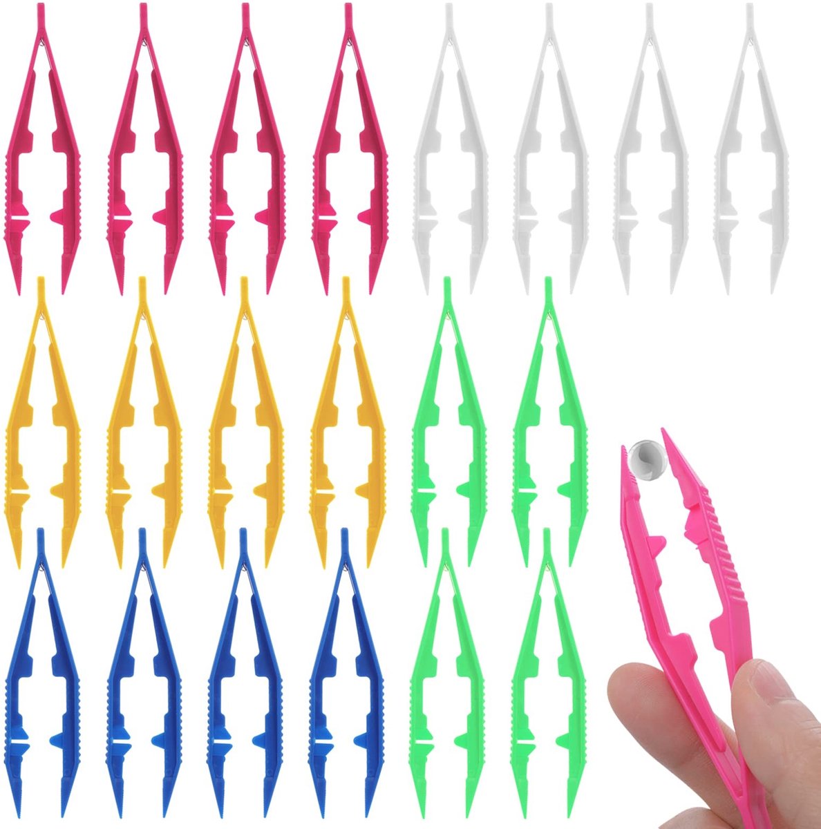 Solidchoice - Set van 20 Plastic Pincetten in Vijf Kleuren voor Creatieve Projecten