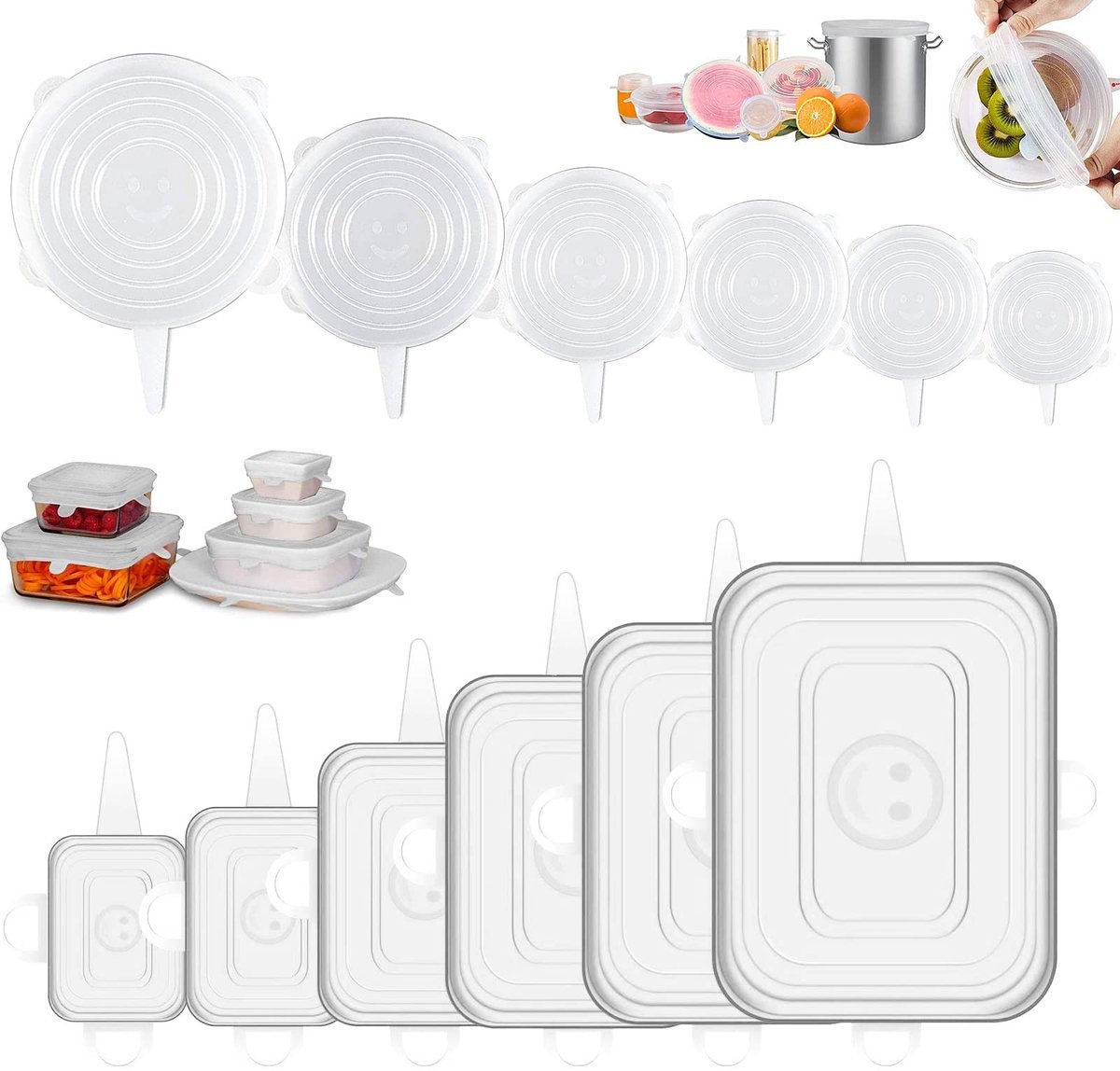 SnelShoppen - 12-delige Stretchy Silicone Deksel voor Blikken en Schalen | Universele Herbruikbare en Rekbare Food Covers | Milieuvriendelijk en Veili