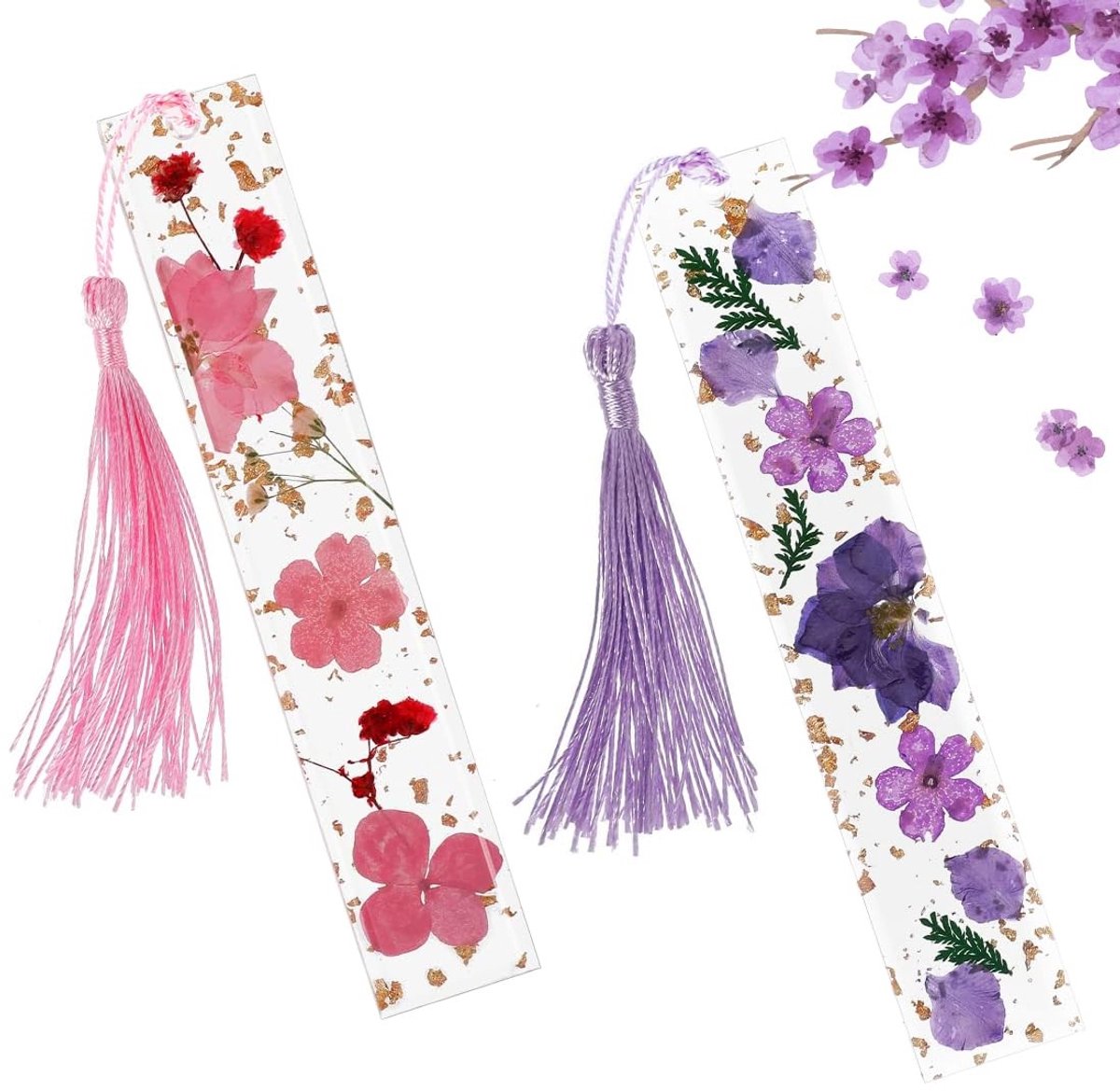 Solidchoice - 2 Stuks Unieke Epoxy Resin Boekenleggers met Bloemen