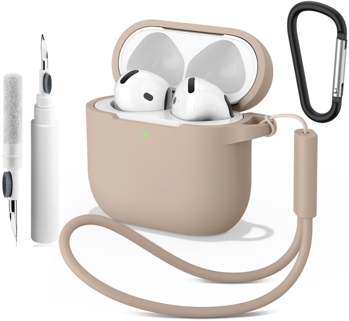 Solidchoice - Siliconen Case voor AirPods 4 met Reinigingspen en Carabiner