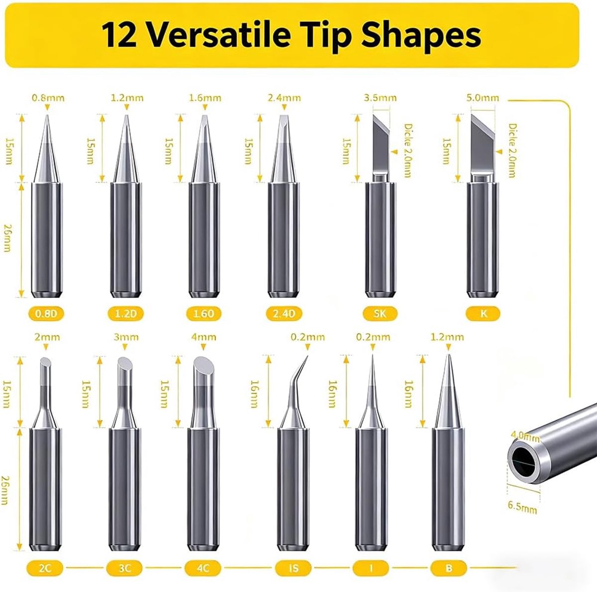 Soldering tip set 12-delig - vervangende soldeertips - diverse vormen - voor nauwkeurige elektronica - ShopVlot