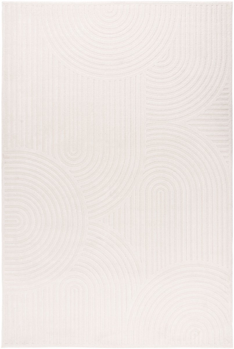Padiro laagpolig japandi vloerkleed 120 x 170 cm - creme / off-white - modern abstract design - met reliëf - geschikt voor vloerverwarming - van polyester