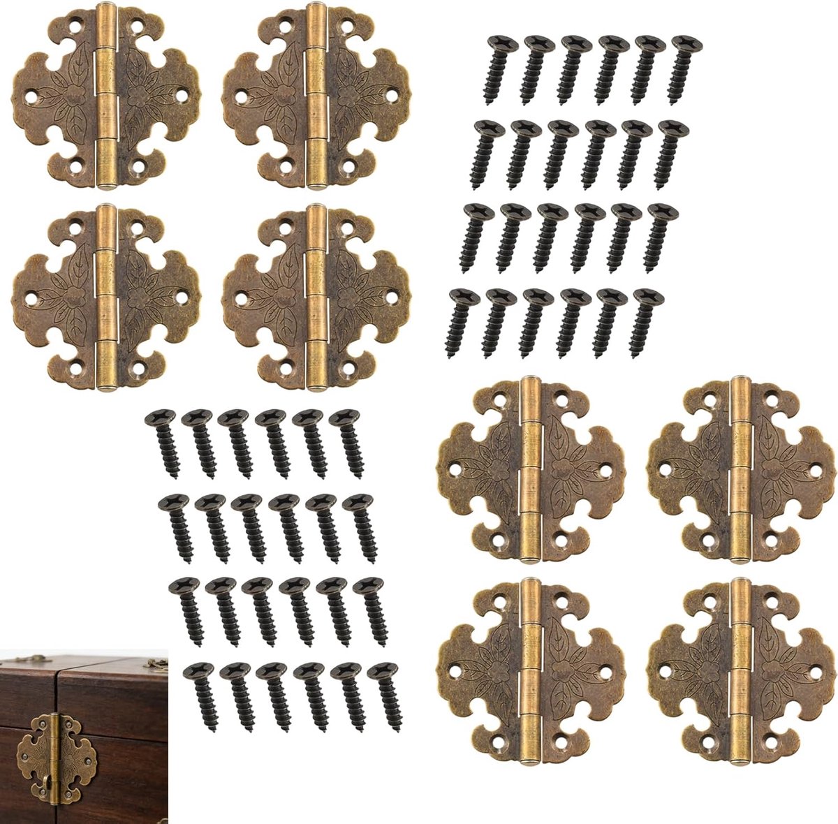 Antieke scharnieren 8 stuks - retro ijzer - decoratief ontwerp - perfect voor meubels - ShopVlot