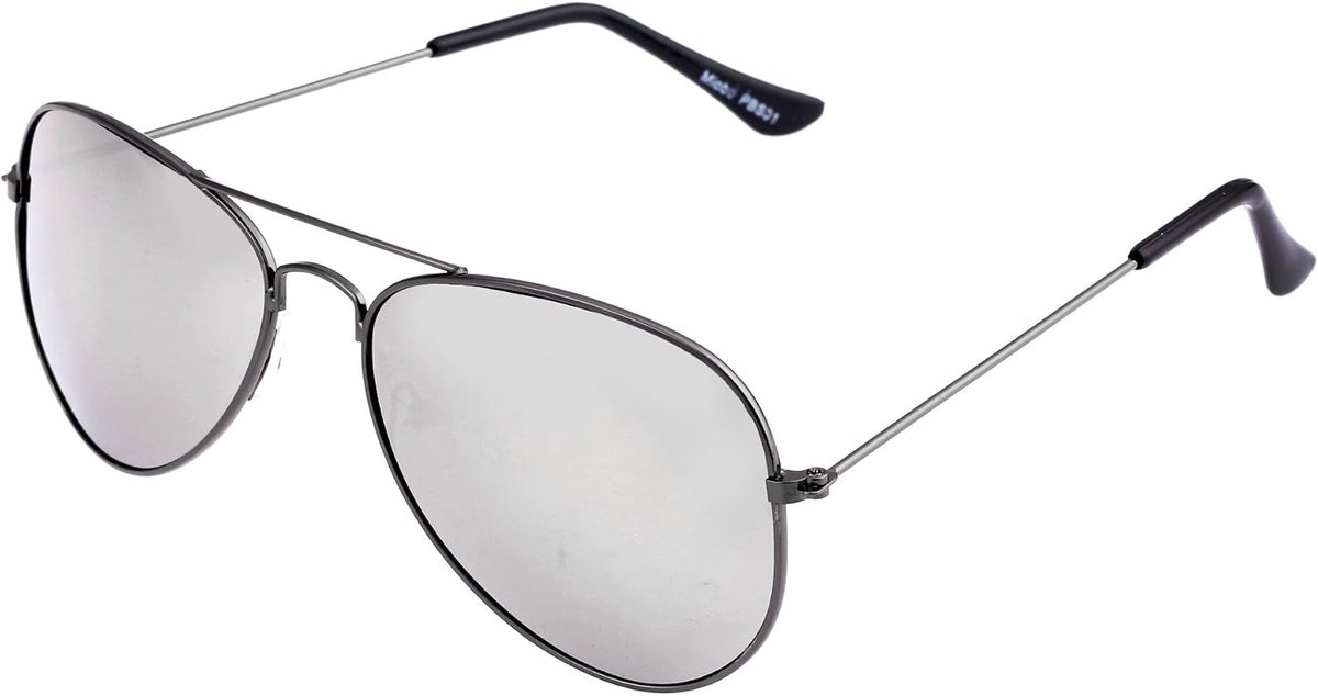 Zonnebril met veer - gespiegeld - zwart en zilver - trendy bescherming - ShopVlot