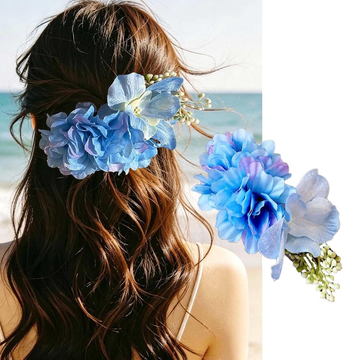 Hawaïaanse haarspelden - grote bloemen - blauw - perfect voor strand en bruiloft - ShopVlot