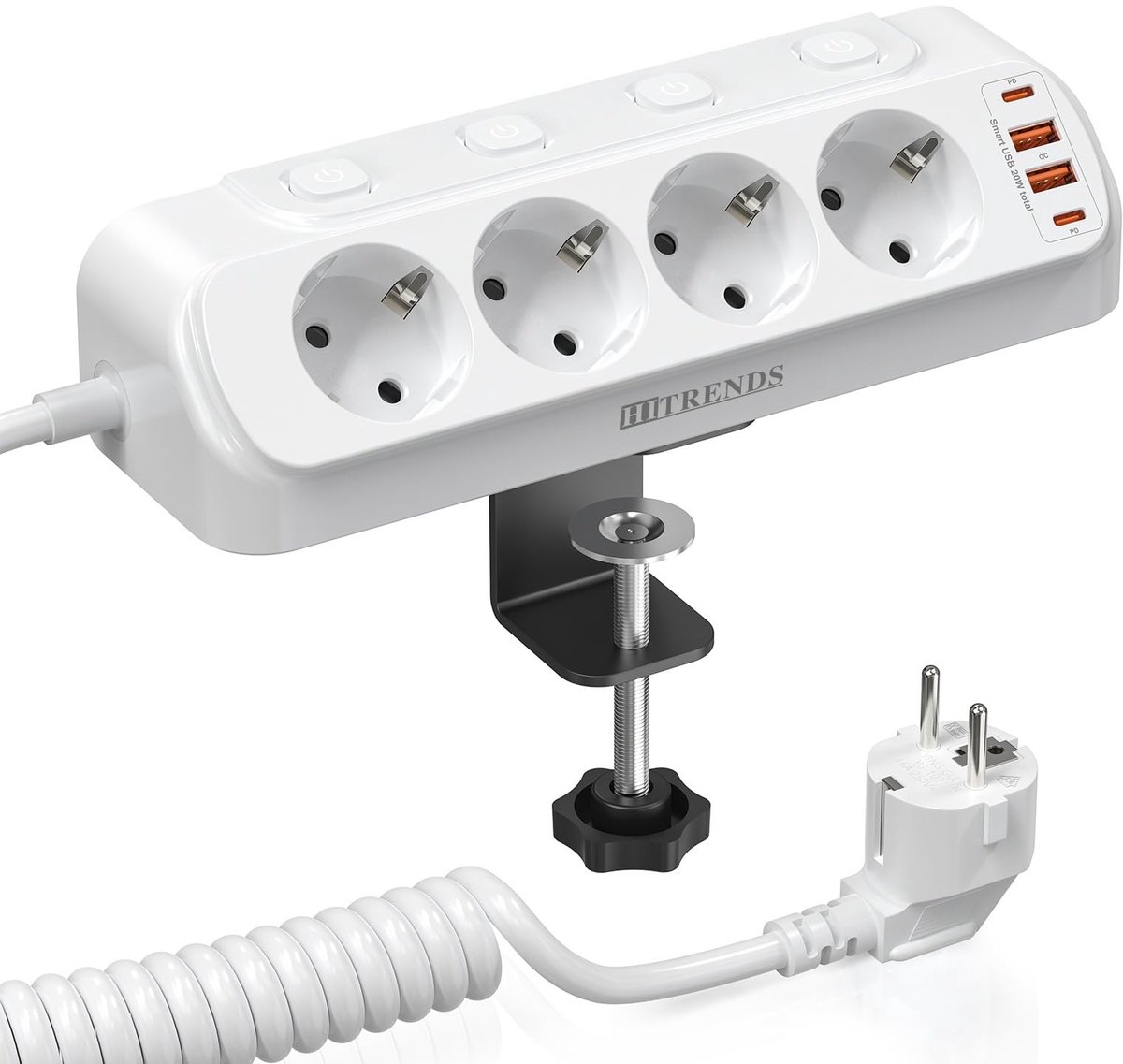 Solidchoice - Tafelstopcontact met USB C PD 20W en 4 Schakelaars