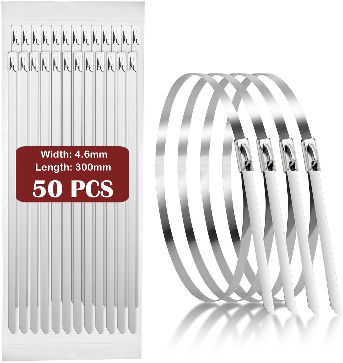 Solidchoice - Set van 50 Roestvrijstalen Kabelbinders van 30 cm