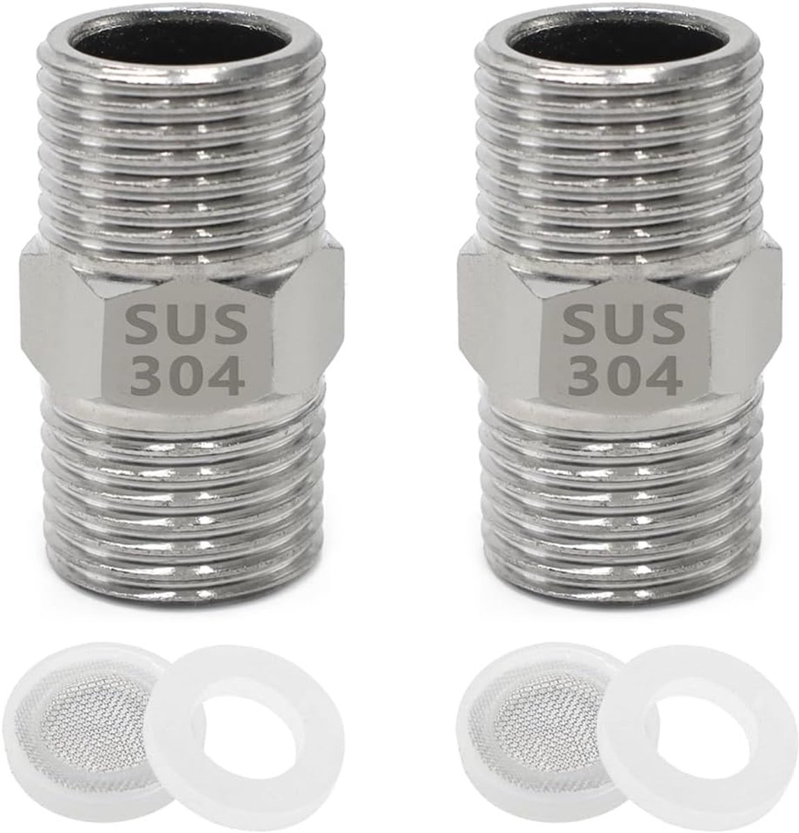 2 pcs stainless steel double nipple connectors double thread connection threaded fitting adapter with 2 x seals and 2 - ShopVlot