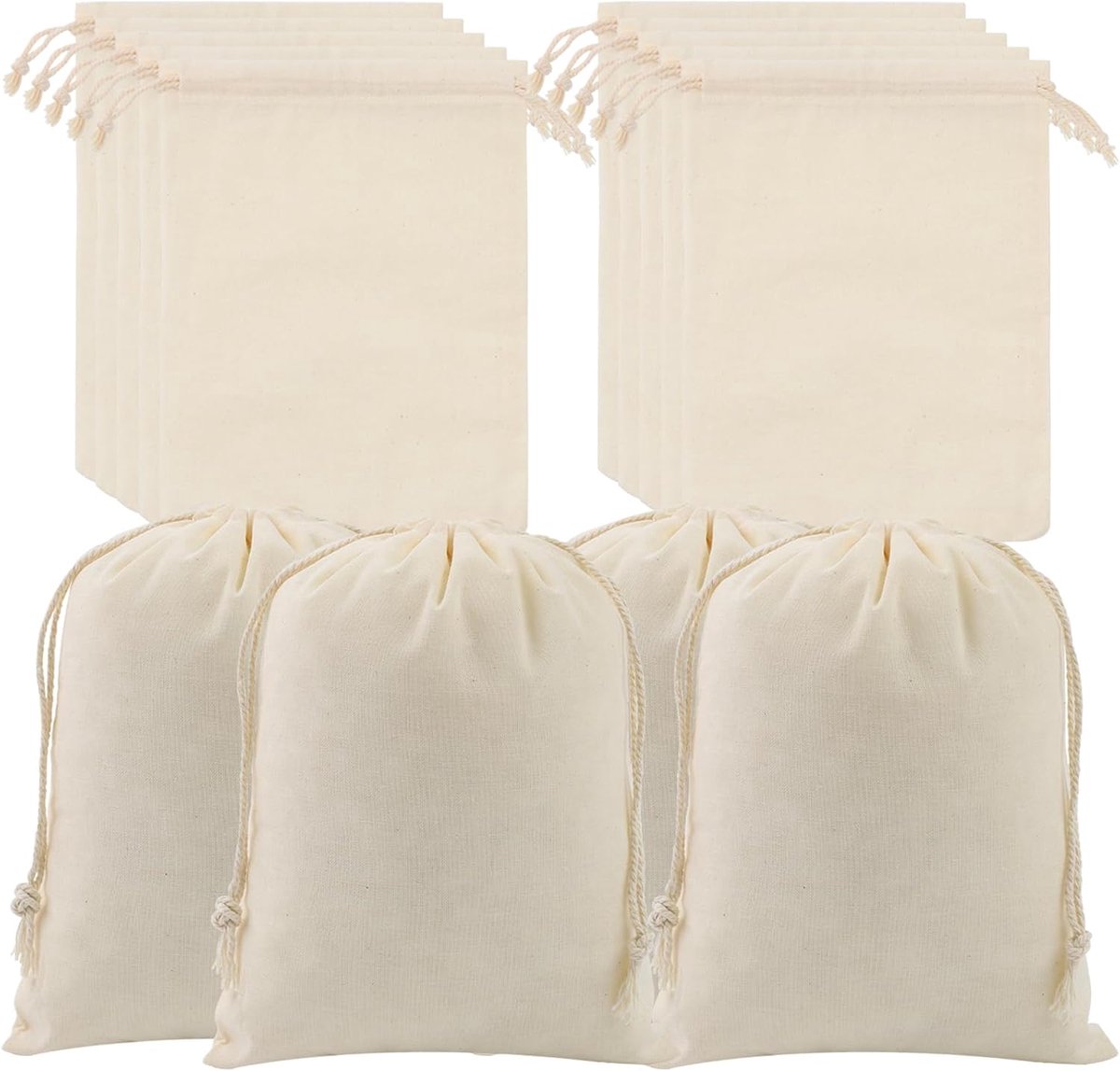 Leeyunbee 12 stuks katoenen zakjes 14,5 x 19,5 cm, kleine katoenen zakjes met trekkoord, stoffen zakjes om te vullen - ShopVlot