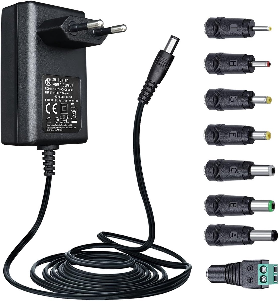 24V 0.5A 1.8m Extra Long Power Adapter with 8 Interchangeable Dots, AC to DC 24V Wall Plug for Essential Oil Diffuser - ShopVlot