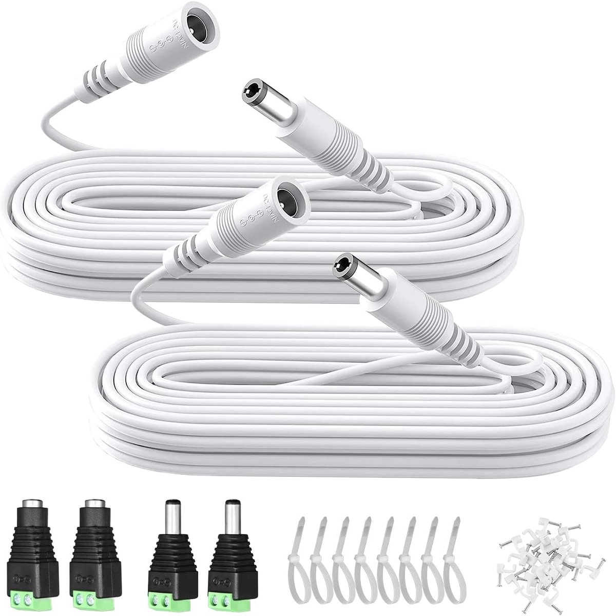 Pack of 2 3m DC Power Extension Cable, 5.5mm x 2.1mm, 12V DC Extension Cable with Power Connector Plugs/Cable - ShopVlot