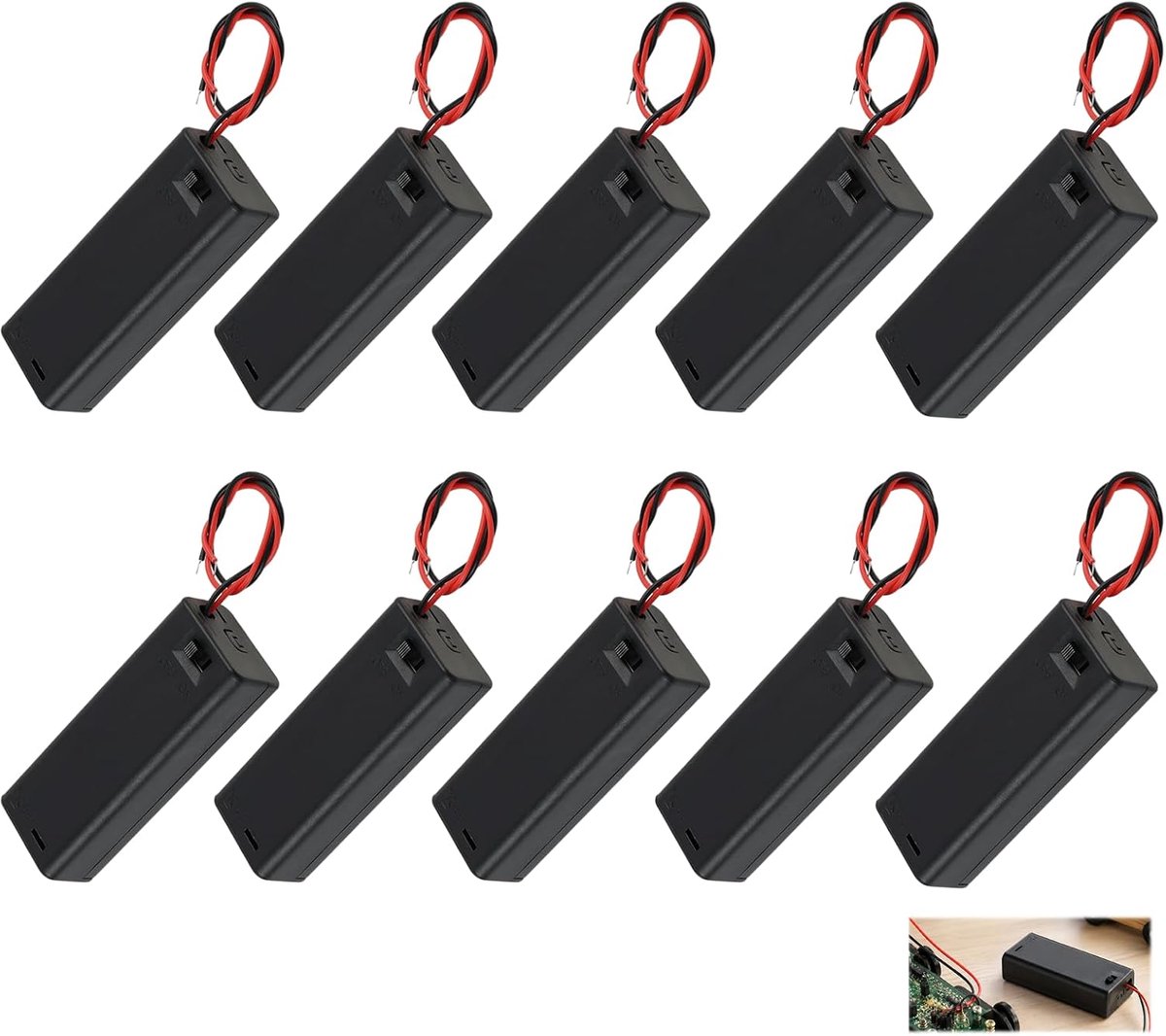 10 stuks AA-batterijhouders, 2 x 1,5 V, kunststof batterijvak met deksel, aan/uit-schakelaar en aansluitkabel, 3 V - ShopVlot