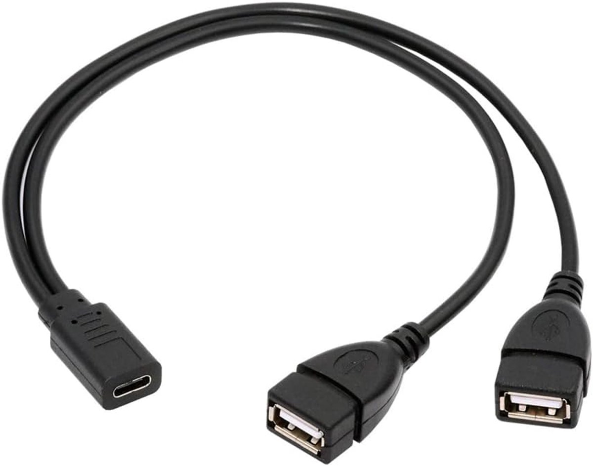 Type-C USB-C Female DC 5V to Dual USB 2.0 Standard Type-A Female Splitter Extension Cable - ShopVlot