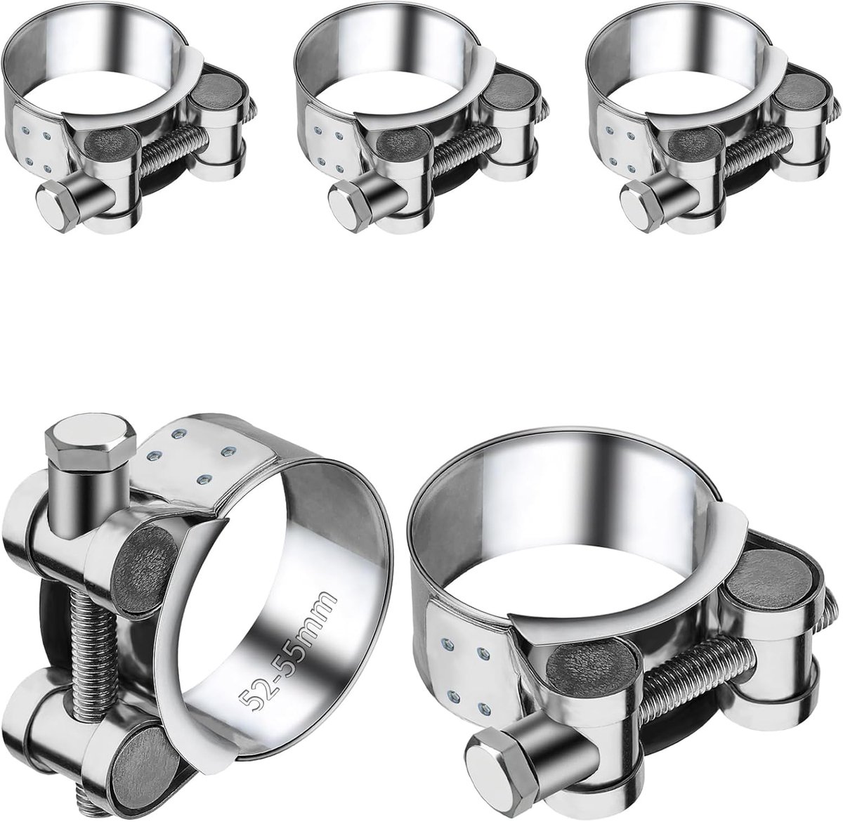 Exhaust clamps 52-55mm - roestvrij staal - 5 stuks - geschikt voor uitlaatsystemen - ShopVlot
