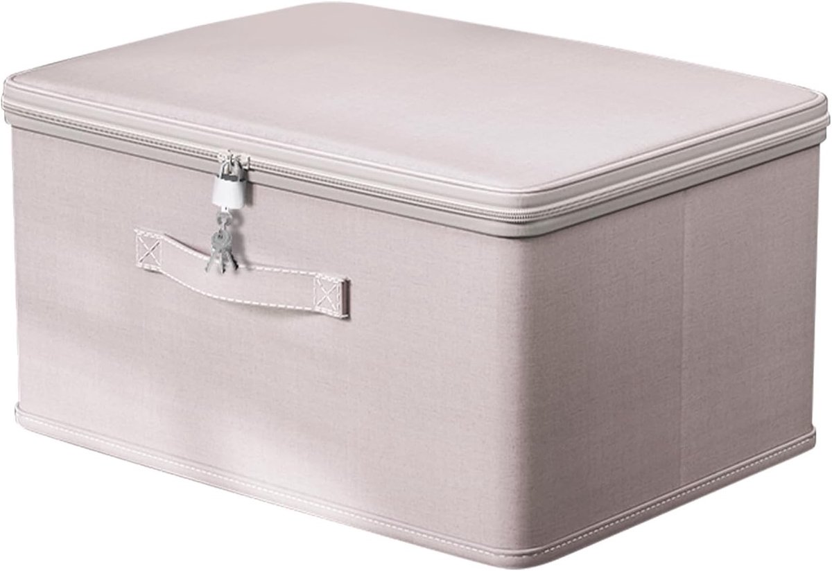Extra Grote Opbergdoos met Slot, 49 x 37 x 31 cm, Veiligheid Box met Deksel en Sleutel, Roze-Grijs