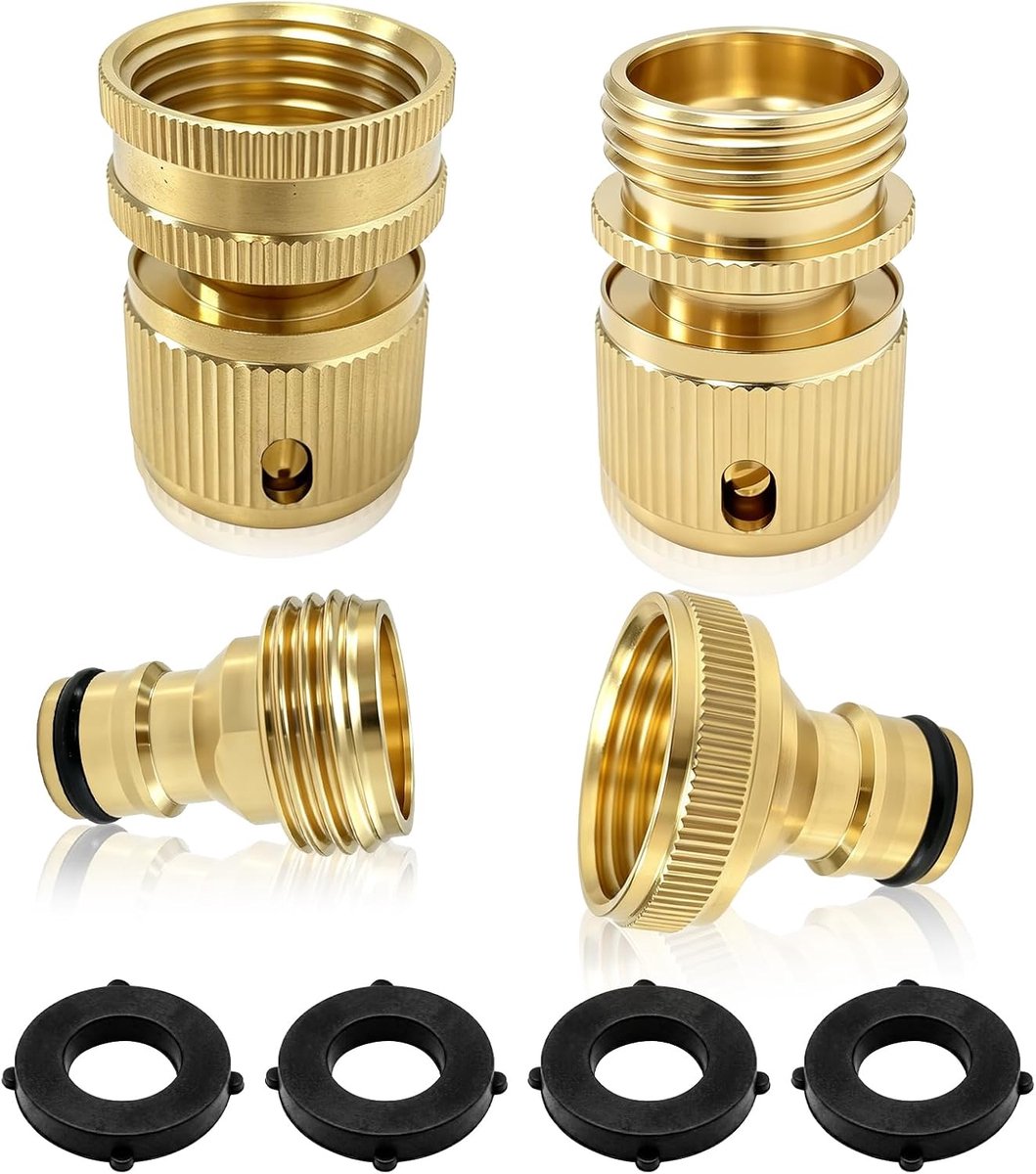 4 stuks tuinslang snelkoppeling, VEINARDYL messing 3/4 inch GHT Quick Connect slangkoppelingen, no-leak mannelijke en - ShopVlot