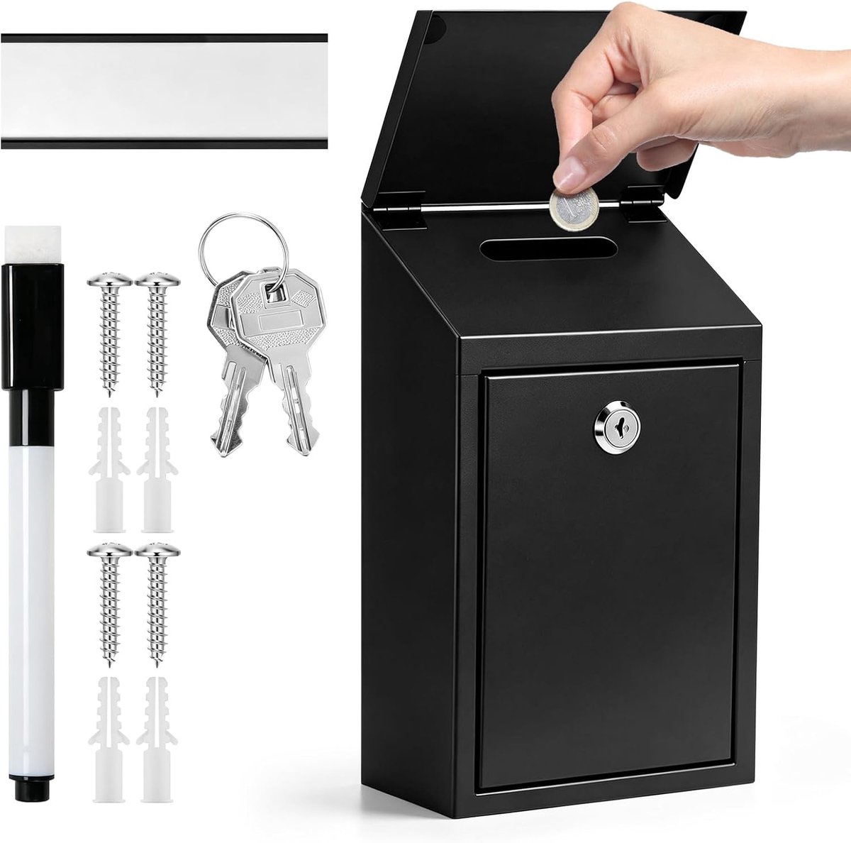 Metalen donatiedoos met slot en klapdeksel, waterdichte brievenbus, wandmontage, robuuste voorstelbox, geldkassa voor - ShopVlot