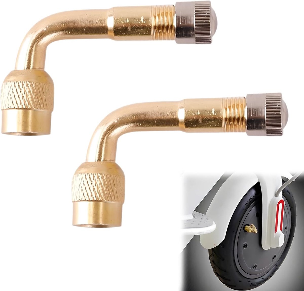 2 stuks ventielverlenging, 90 graden messing, hoekventieladapter voor banden, bandenventielverlenging voor auto - ShopVlot