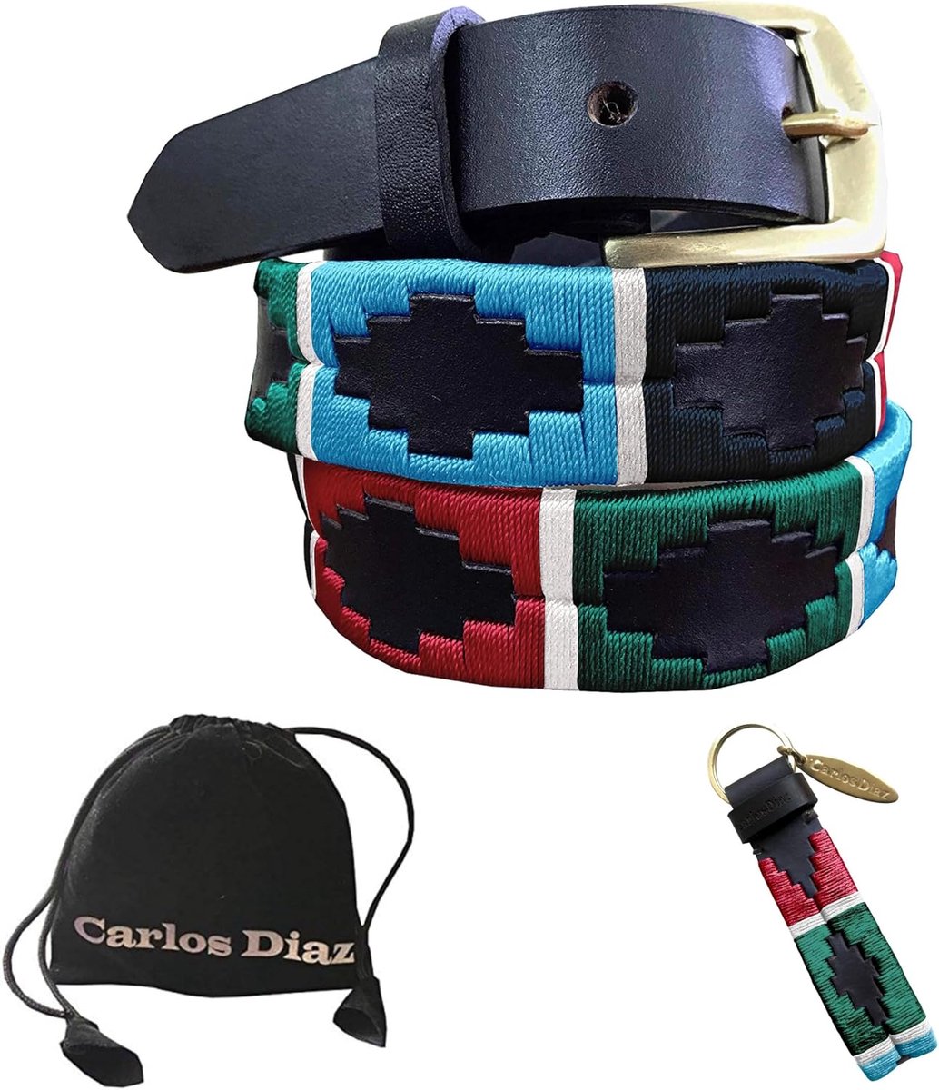 CARLOS DIAZ Boys Girls Children Premium Unisex Brown Leather Embroidered Designer Polo Belt - ShopVlot