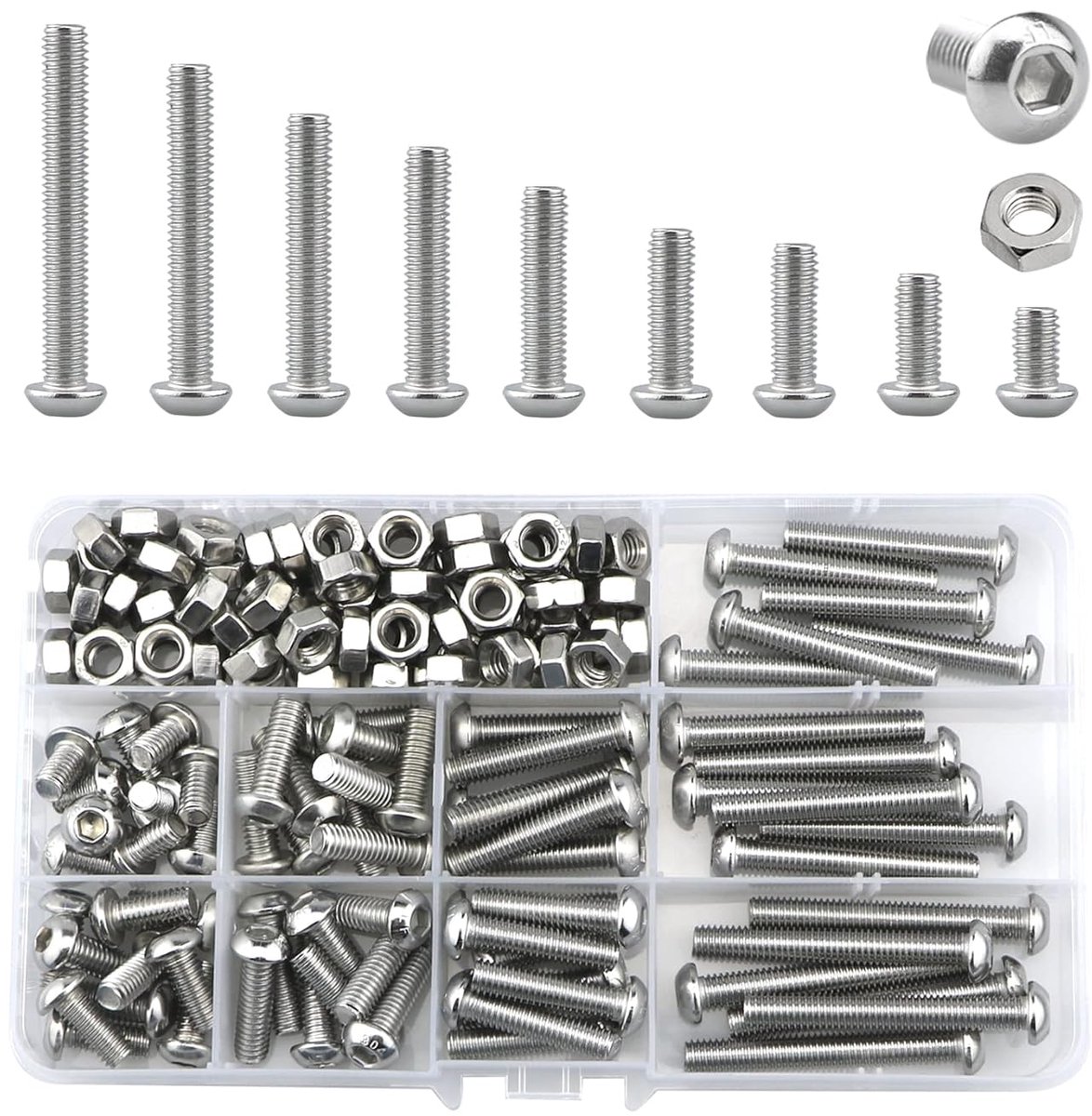 Lemiyoo Screws & Nuts, Hex Head M6 Stainless Steel Machine Screws and Round Head Hex Screws Assortment - ShopVlot