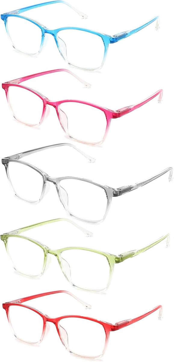 Pack of 5 Reading Glasses for Women Men, Available in 5 Colours, 1.0-4.0 Diopters, Spring Hinge, Clear Lens,R-T001 - ShopVlot
