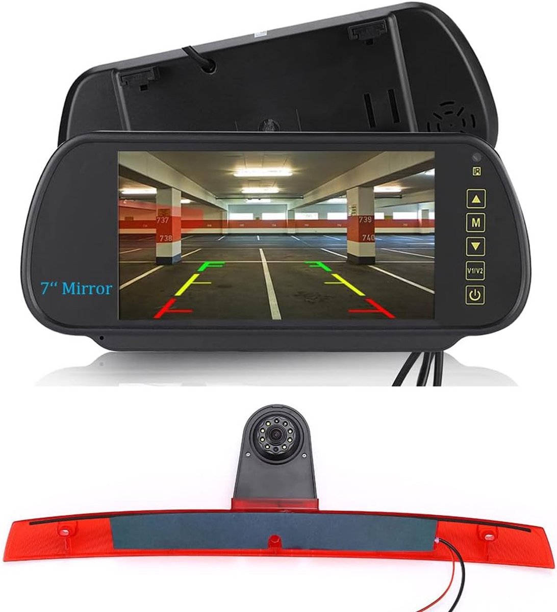 With 7 Inch Rearview Mirror, Night Vision HD Dual Cameras Parking Aid Camera Brake Light Rear View Camera Replacement - ShopVlot