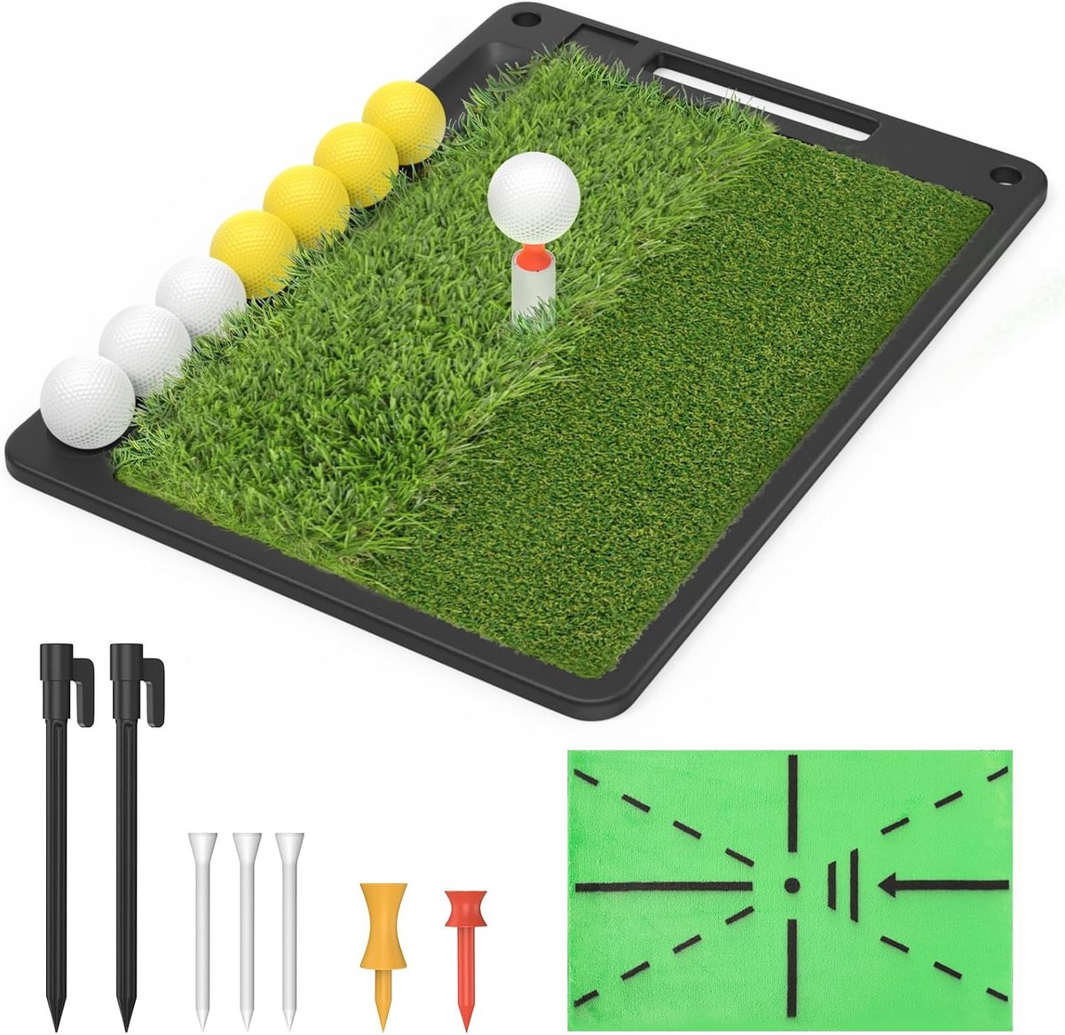 IMAYCC 3-in-1 golfslagmat voor oefeningen, robuuste rubberen basis met een vervangende mat voor indoor outdoor training - ShopVlot