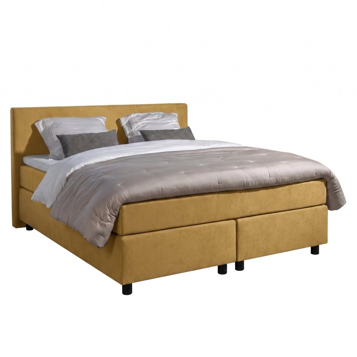 Mörgenn Boxspring Amsterdam - Pocketvering - Mosterdgoud Lederlook - 160x200 cm - Inclusief Dekbed en Kussens
