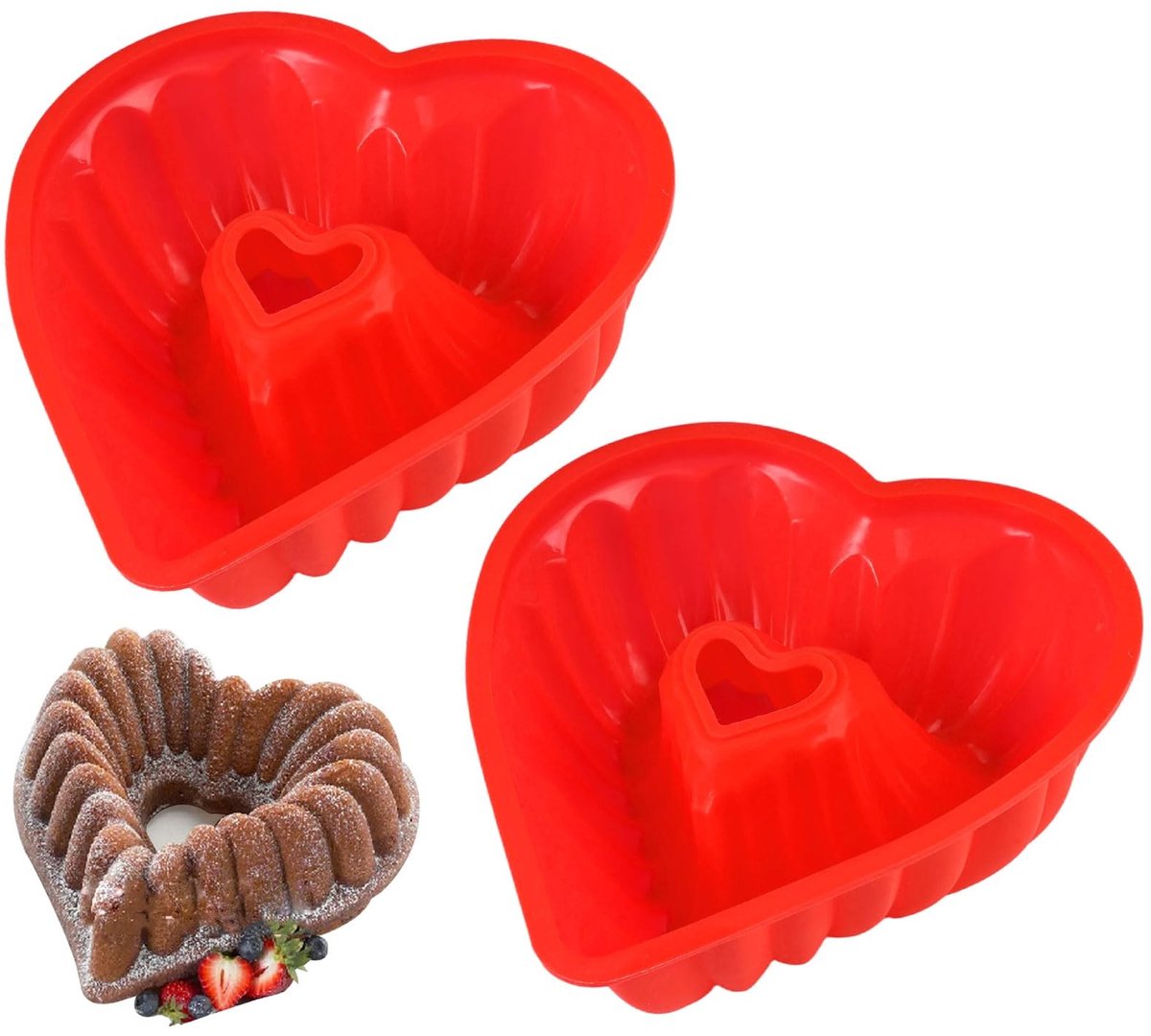 Solidchoice - Set van 2 Hartvormige Silicone Bakvormen 20cm