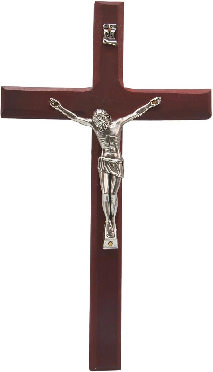 Wandkruis 20 × 11,5 cm - Houten kruis met Jezus Christus - Duurzaam en elegant - Decoratie voor woonkamer of slaapkamer - ShopVlot