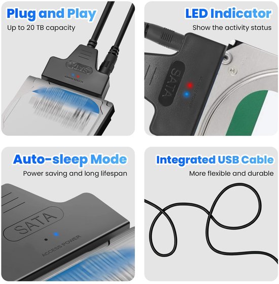 USB adapter voor externe en interne harde schijven 2.5 & 3.5 inch SSD/HDD met 12V 2A voeding, geschikt voor Windows, Mac en Linux, snelle gegevensoverdracht en gebruiksvriendelijk — afbeelding 5