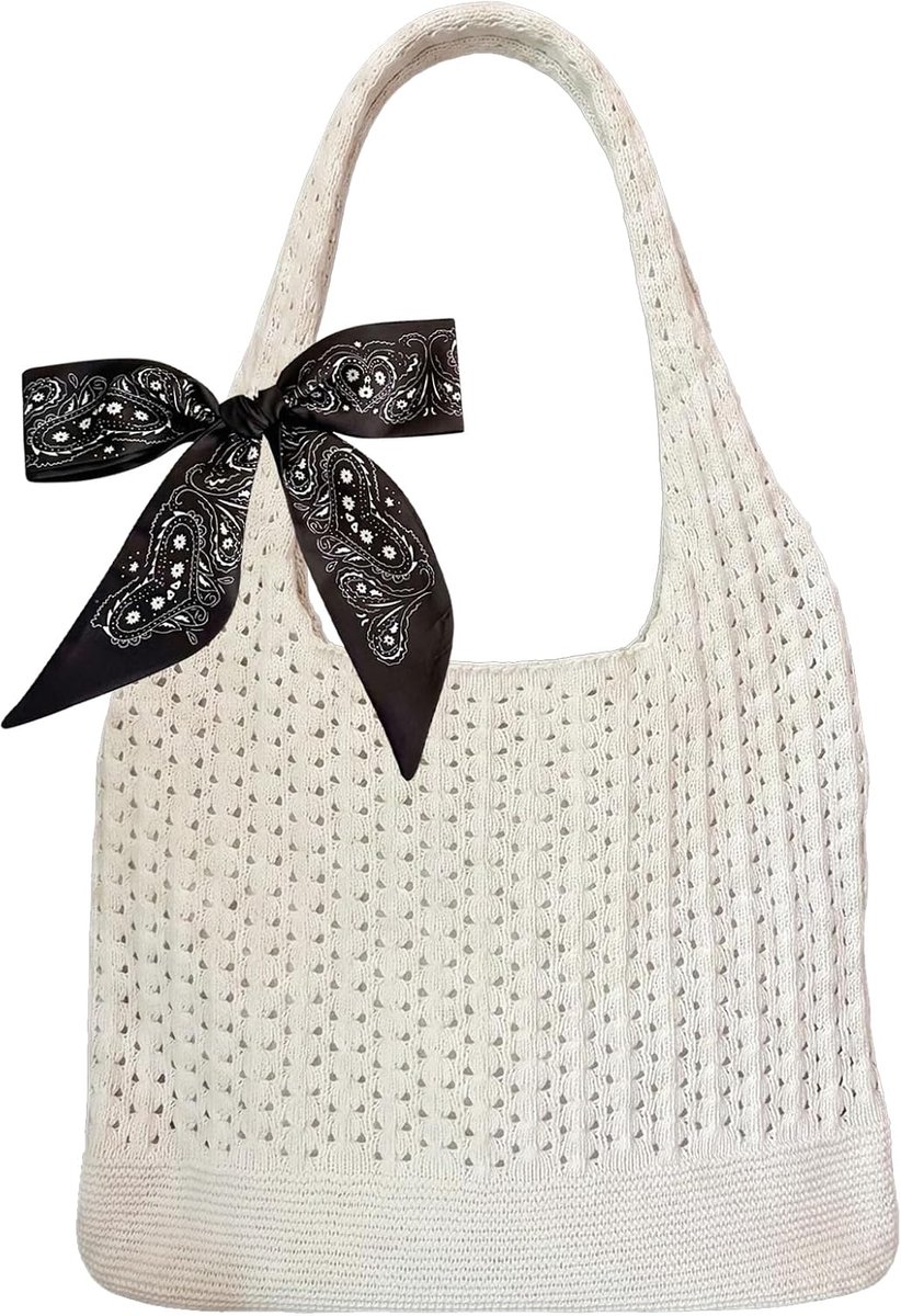 Mesh strandtas - gehaakte draagtas - met sjaal - ideaal voor strand en vakantie - ShopVlot