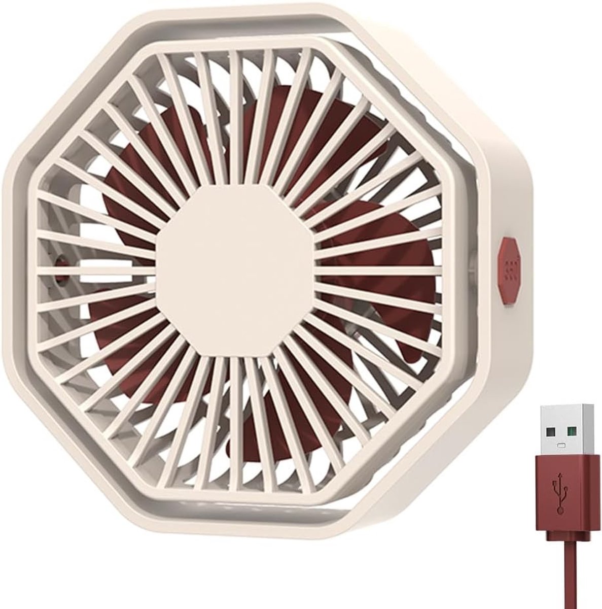 USB-ventilator - Wit - 12,3 x 12,3 x 5 cm - Mini Tafelventilator met 360° Rotatie en 3 Snelheden - Voor Thuis en Op Kantoor