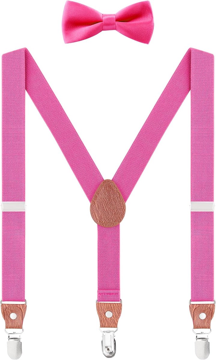 Suspenders met strikje voor kinderen - Y-vorm, 2,5 cm breed - elastisch, solide roze - perfect voor feestjes - ShopVlot