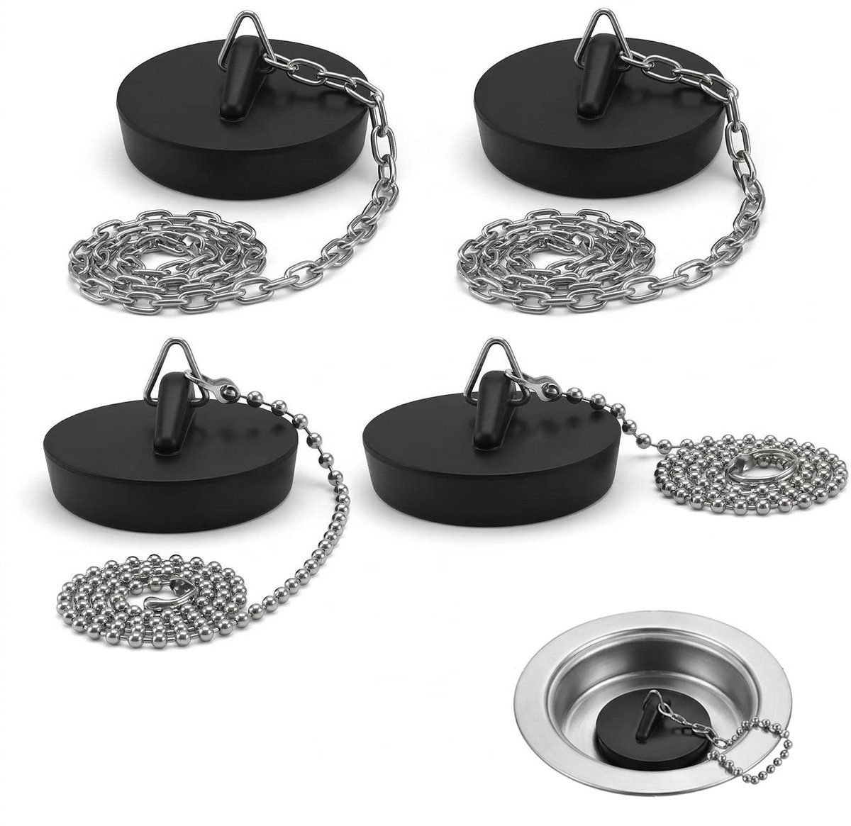 Solidchoice - Set van 4 Gootsteenstoppen voor Keukenafvoer met Ketting