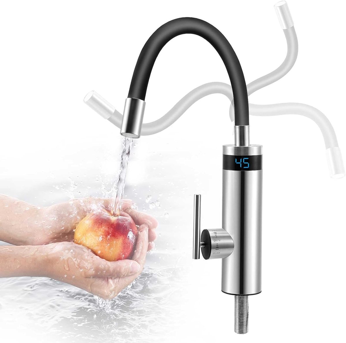 Elektrische Waterkraan 3000 W - RVS met LCD Temperatuurdisplay - Flexibele Uitloop - Snelle Verwarming voor Keuken - ShopVlot