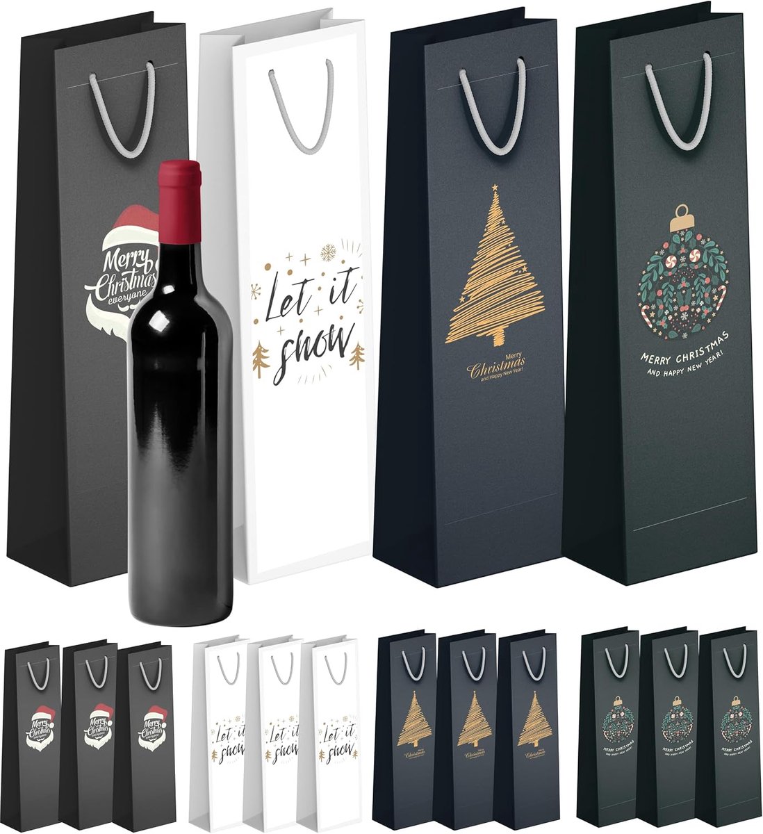 wijnfleszakken 12 stuks - multicolored plastic - stijlvol ontwerp - perfect voor kerstcadeaus - ShopVlot
