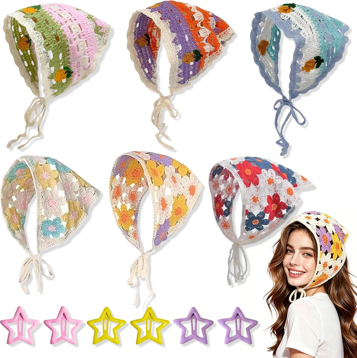 Haardoek Set 6 Stuks - Driehoekige Haardoek van Zacht Polyester - Inclusief Ster Haarspelden - ShopVlot