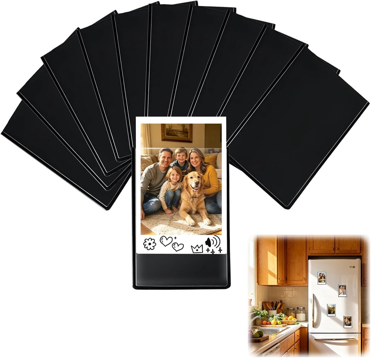 Magnetische koelkastfotolijsten 9,5 x 6,5 cm - zwart - 10 stuks - ideaal voor Instax Mini foto's - ShopVlot
