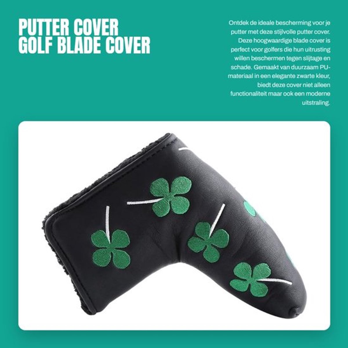 Putter Cover PU - Golf Headcover - Blade Cover - Zwart - Lichtgewicht - 17,5 cm x 15 cm - Golfclubhoes