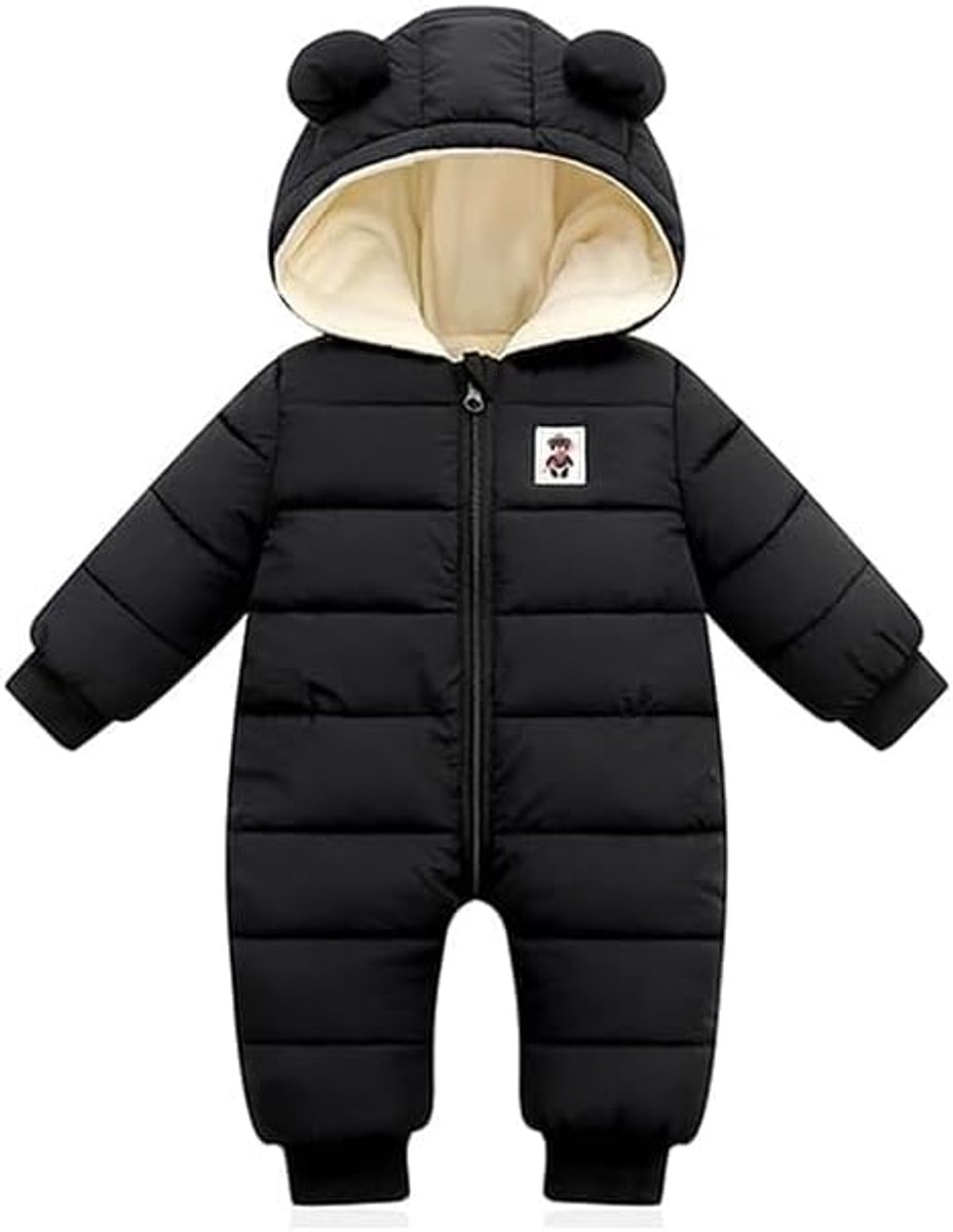 Baby winter overall 12-18 maanden - zwart - capuchon - perfect voor koude dagen - ShopVlot